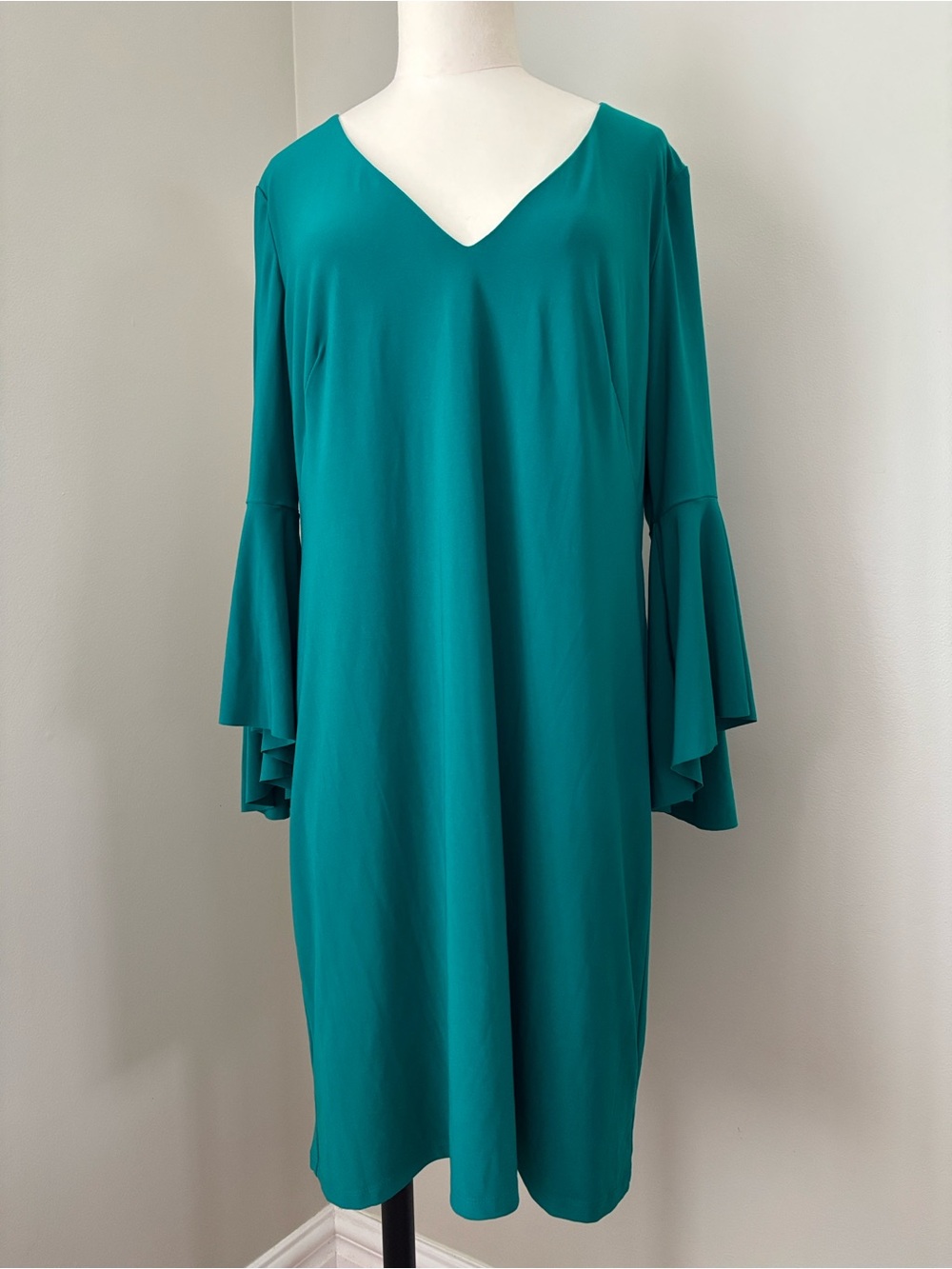 Lauren Ralph Lauren Green V-Neck Bell-Sleeve Dress Sz14